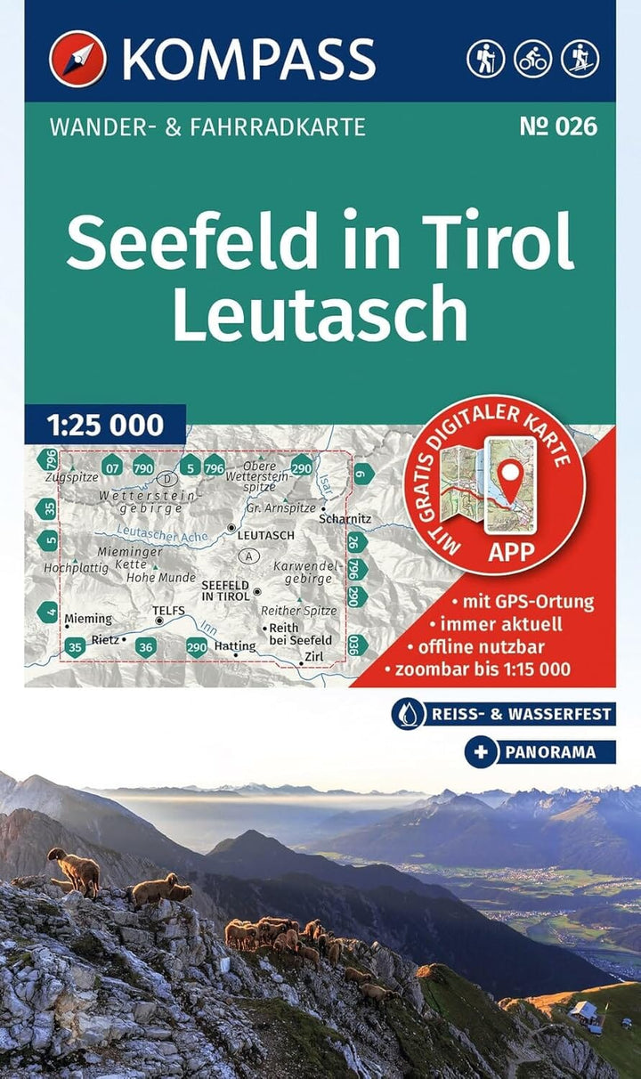 Carte de randonnée n° 026 - Seefeld in Tirol & Leutasch | Kompass - 1:25 000 carte de randonnée Kompass 