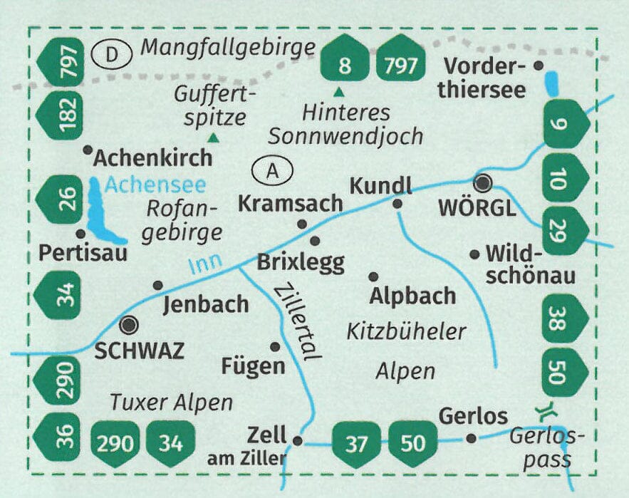 Carte de randonnée n° 028 - Vorderes Zillertal, Achensee, Alpbachtal, Wildschönau (Autriche) | Kompass carte de randonnée Kompass