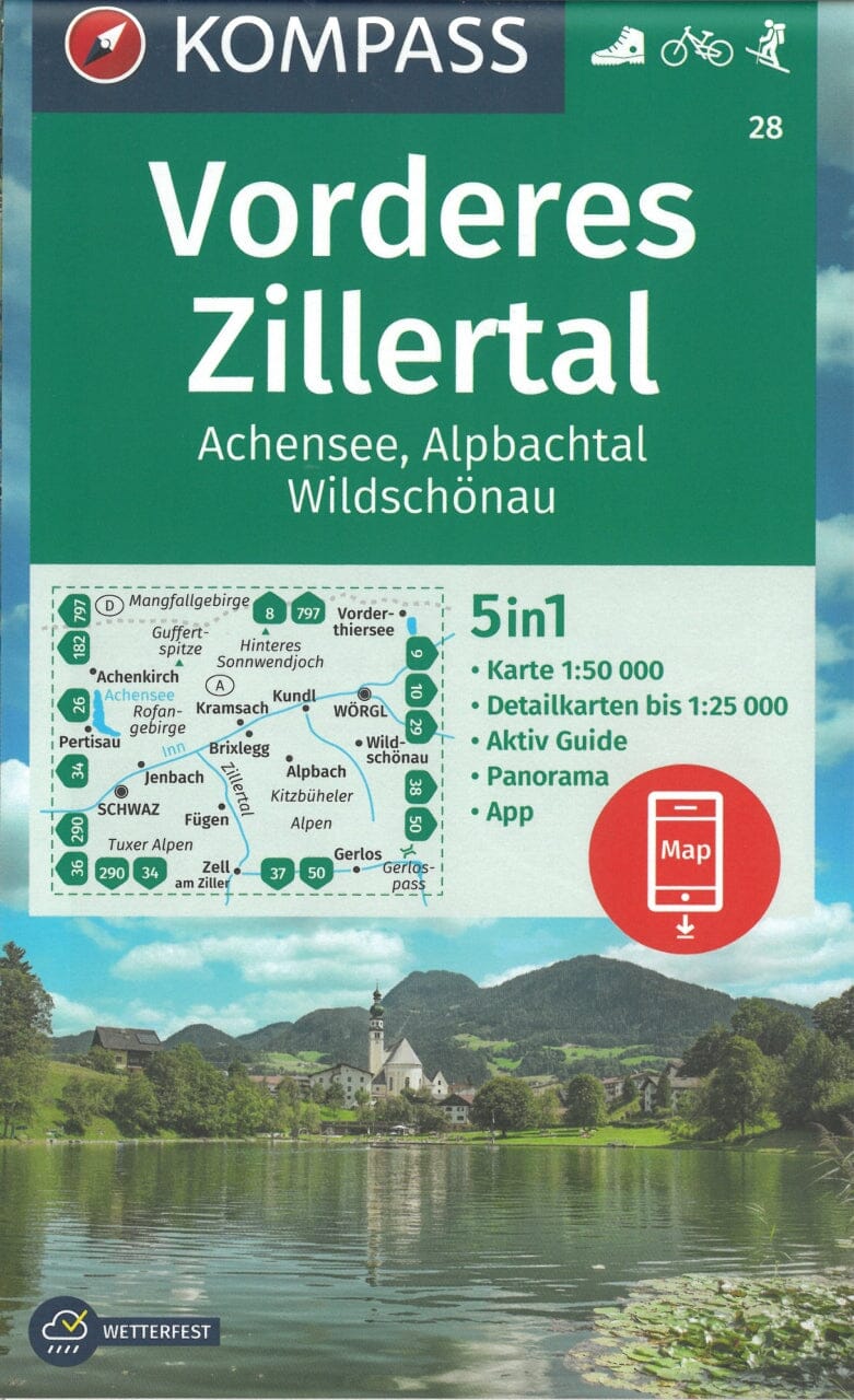 Carte de randonnée n° 028 - Vorderes Zillertal, Achensee, Alpbachtal, Wildschönau (Autriche) | Kompass carte de randonnée Kompass