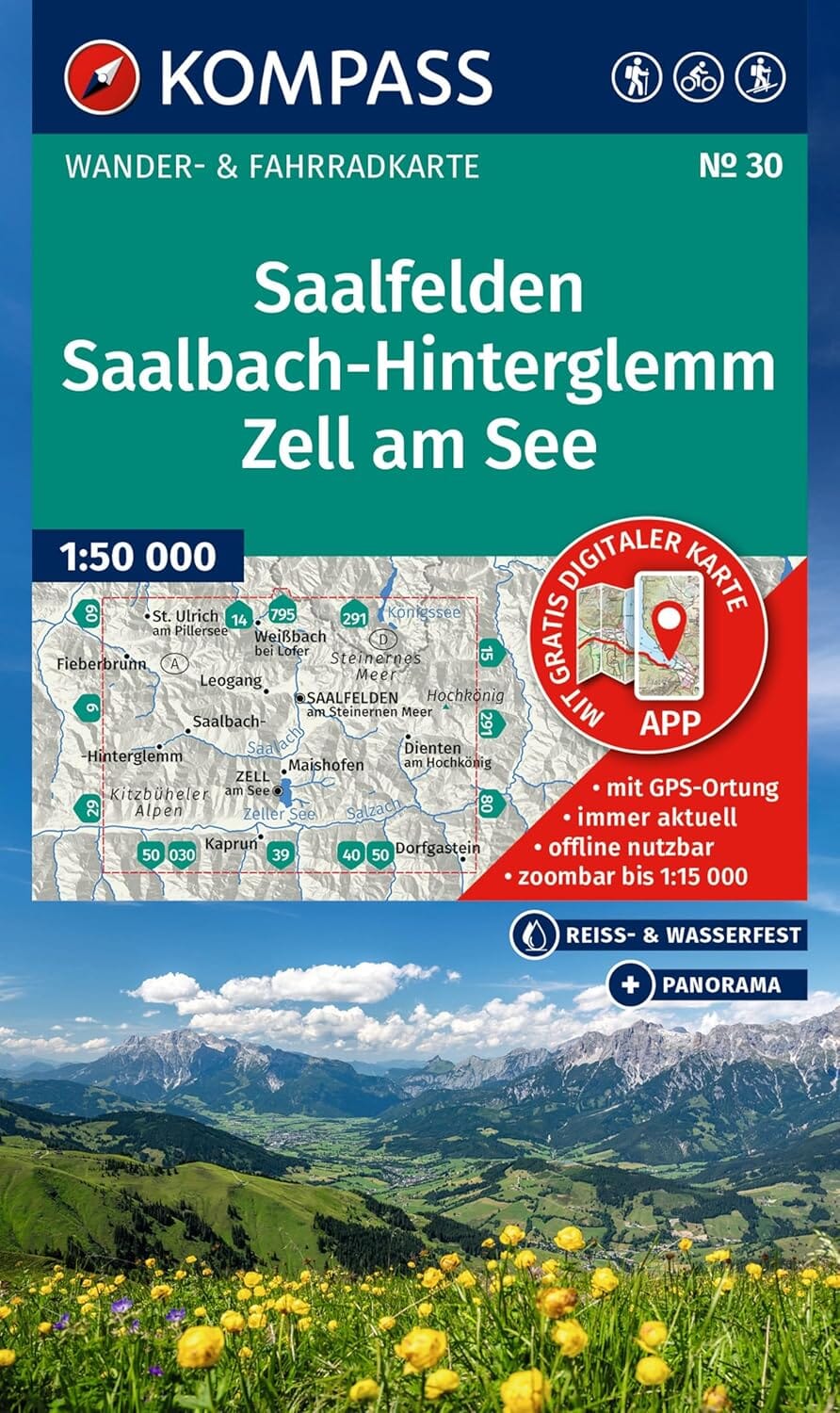 Carte de randonnée n° 030 - Saalfelden, Saalbach-Hinterglemm, Zell am See (Autriche) | Kompass carte de randonnée Kompass 