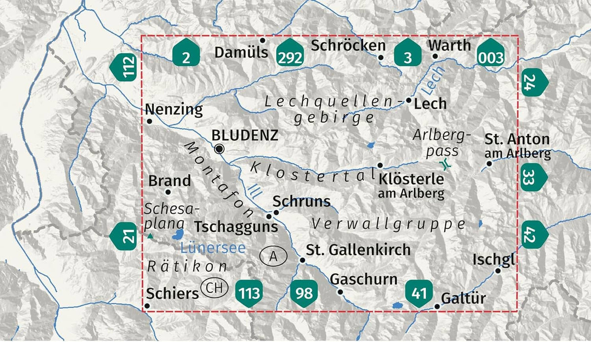 Carte de randonnée n° 032 - Klostertal, Montafon, Bludenz, Schruns (Autriche) | Kompass carte de randonnée Kompass 