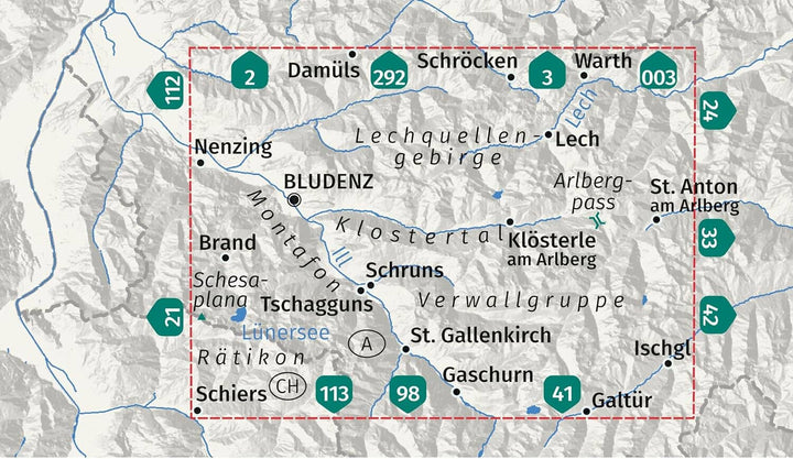 Carte de randonnée n° 032 - Klostertal, Montafon, Bludenz, Schruns (Autriche) | Kompass carte de randonnée Kompass 
