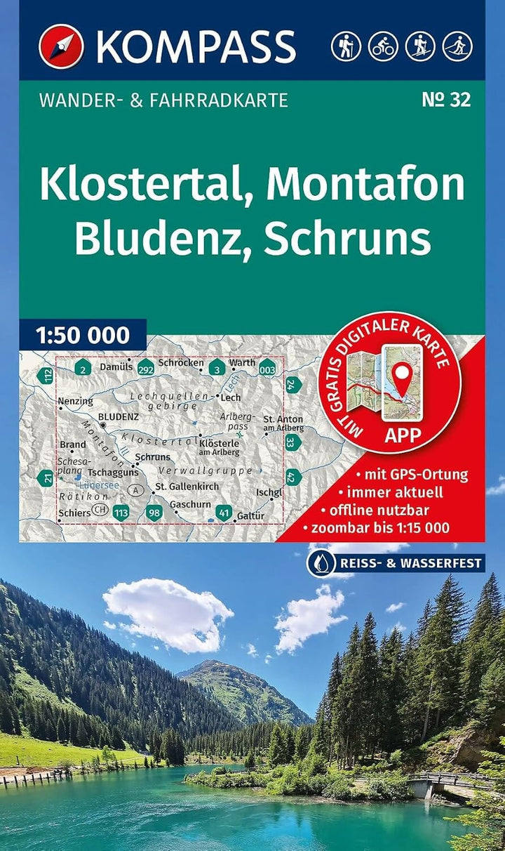 Carte de randonnée n° 032 - Klostertal, Montafon, Bludenz, Schruns (Autriche) | Kompass carte de randonnée Kompass 