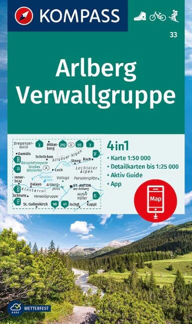 Carte de randonnée n° 033 - Arlberg Verwallgruppe (Autriche, Suisse) | Kompass carte de randonnée Kompass