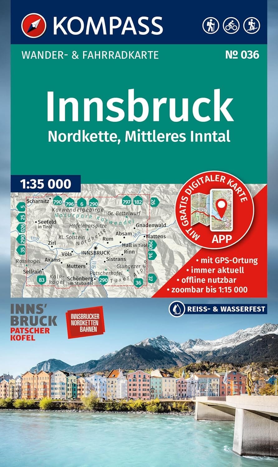 Carte de randonnée n° 036 - Innsbruck & environs (Tyrol, Autriche) | Kompass carte pliée Kompass 