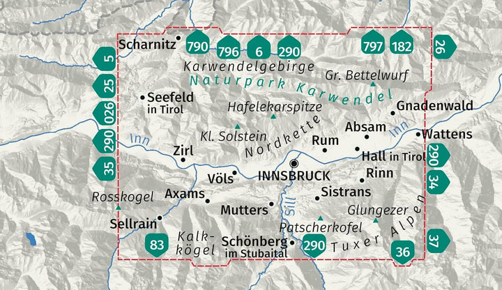 Carte de randonnée n° 036 - Innsbruck & environs (Tyrol, Autriche) | Kompass carte pliée Kompass 