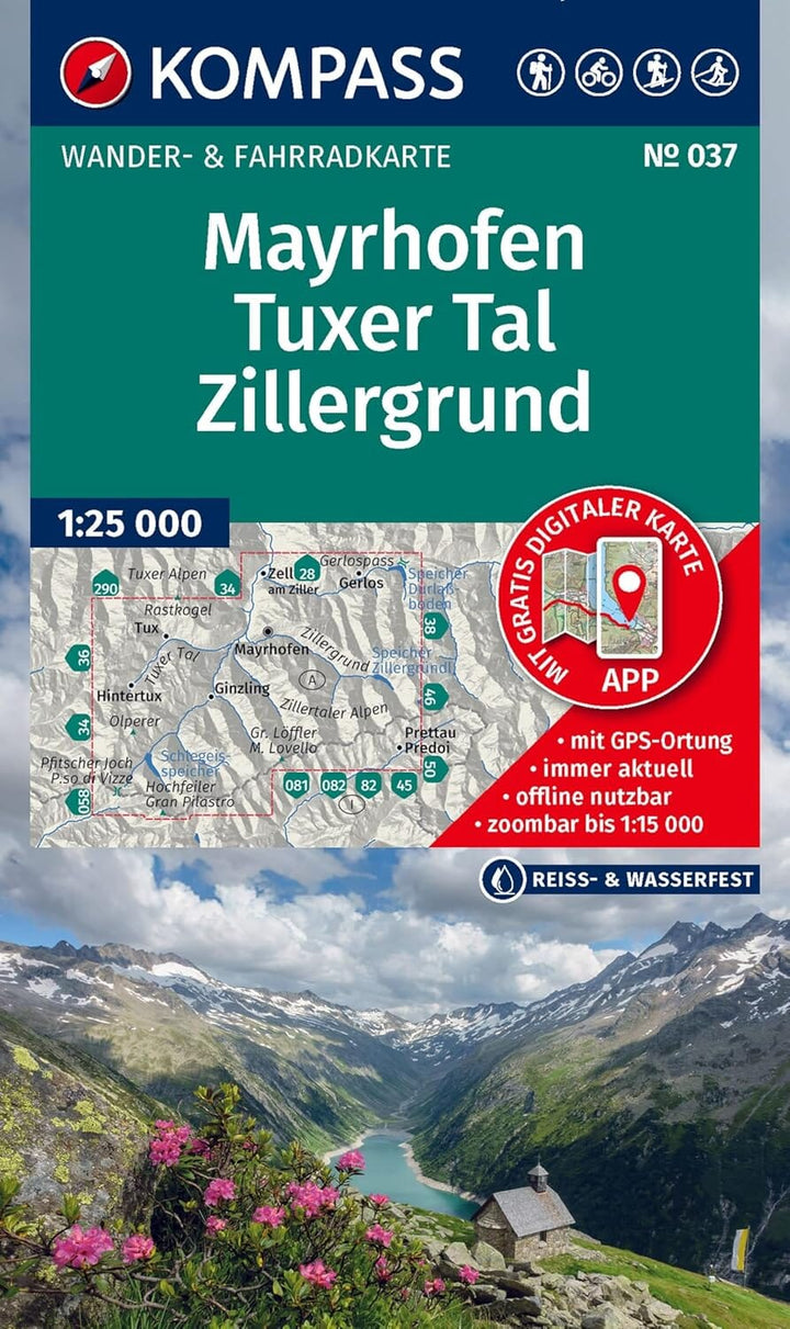 Carte de randonnée n° 037 - Mayerhofen, Tuxer, Tal-Zillergrund (Tyrol) | Kompass carte de randonnée Kompass 