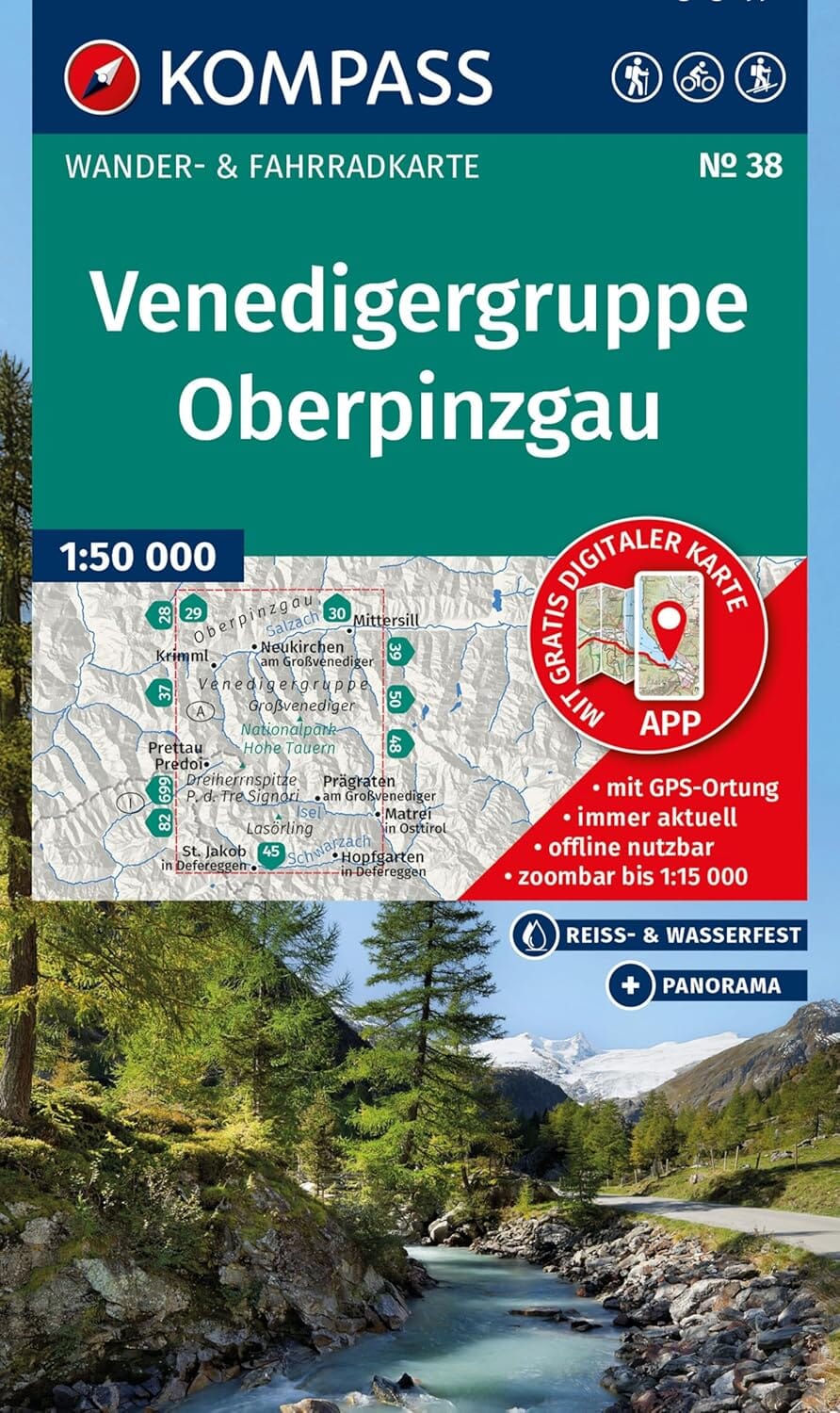 Carte de randonnée n° 038 - Venedigergruppe, Oberpinzgau (Autriche) | Kompass carte de randonnée Kompass 