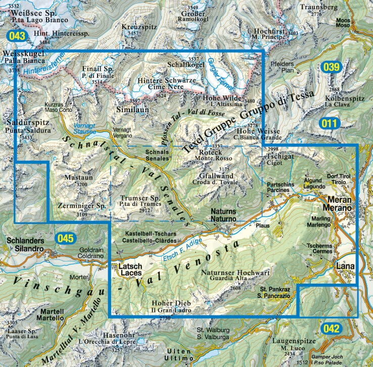 Carte de randonnée n° 04 - Val Senales & Naturno (Alpes, Italie) | Tabacco carte de randonnée Tabacco