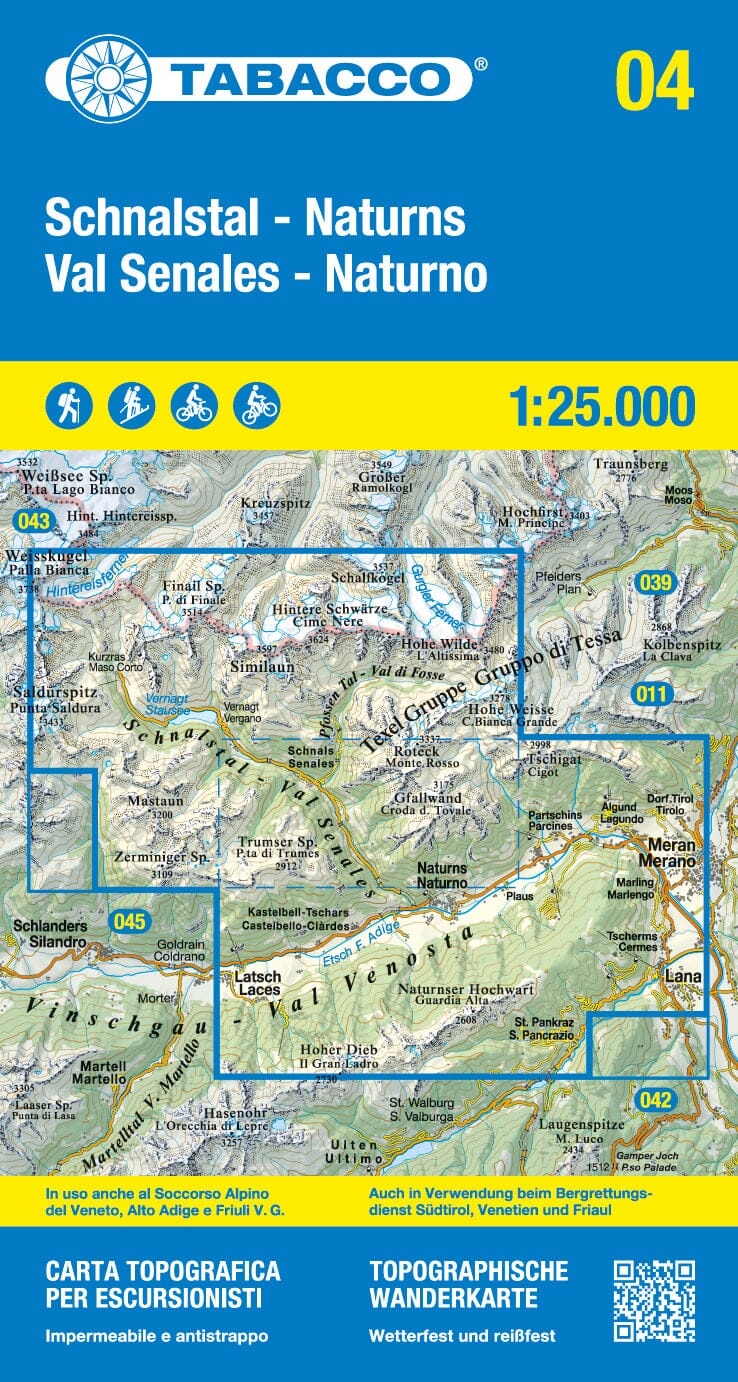 Carte de randonnée n° 04 - Val Senales & Naturno (Alpes, Italie) | Tabacco carte de randonnée Tabacco