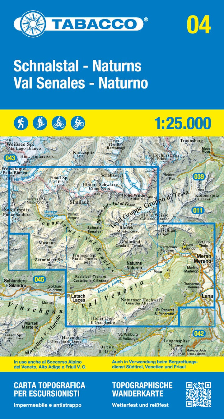 Carte de randonnée n° 04 - Val Senales & Naturno (Alpes, Italie) | Tabacco carte de randonnée Tabacco