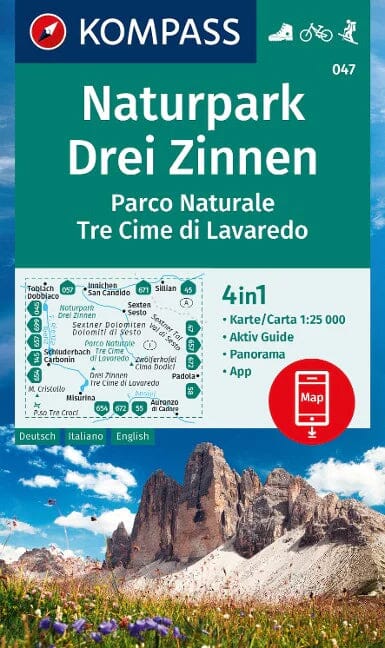 Carte de randonnée n° 047 - Drei Zinnen Natural Park (Italie) | Kompass carte de randonnée Kompass