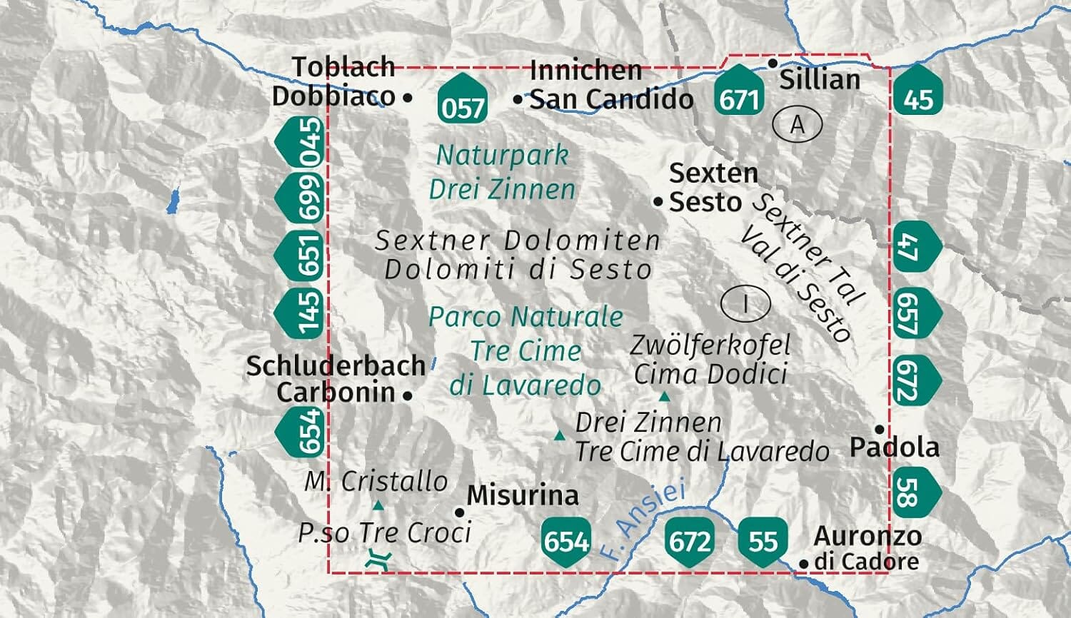 Carte de randonnée n° 047 - Parc naturel des Tre Cime di Lavaredo (Italie) | Kompass carte de randonnée Kompass