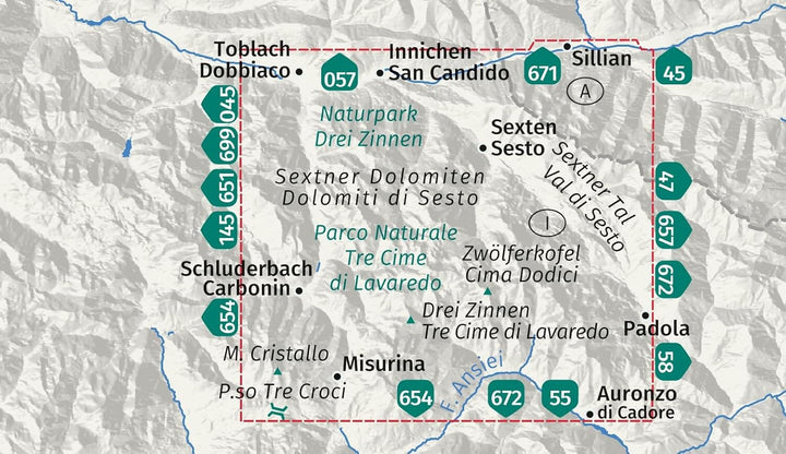Carte de randonnée n° 047 - Parc naturel des Tre Cime di Lavaredo (Italie) | Kompass carte de randonnée Kompass