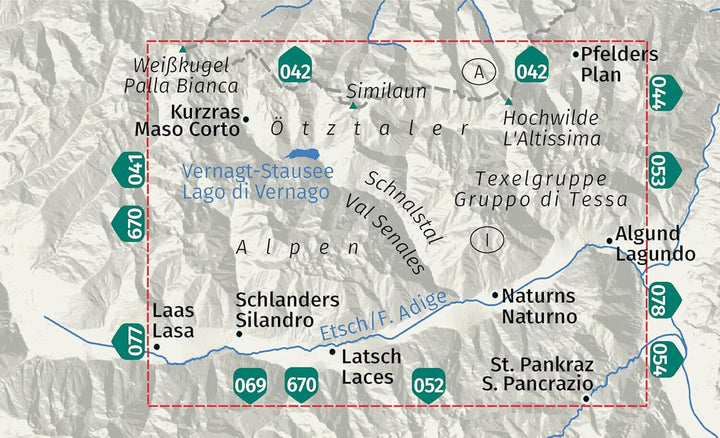 Carte de randonnée n° 051 - Naturns, Latsch, Schnalsta / Naturno, Laces, Val Senales (Italie) | Kompass carte de randonnée Kompass 