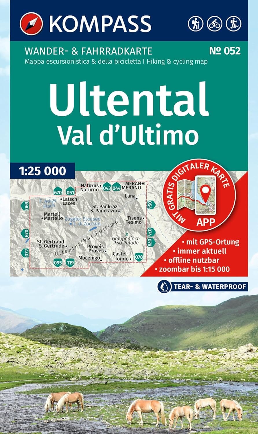 Carte de randonnée n° 052 - Ultental, Val d'Ultimo (Italie) | Kompass carte de randonnée Kompass 