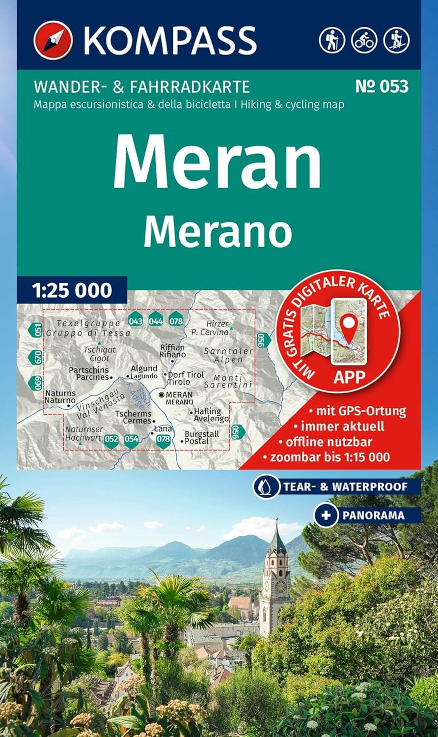 Carte de randonnée n° 053 - Merano (Italie) | Kompass carte pliée Kompass 