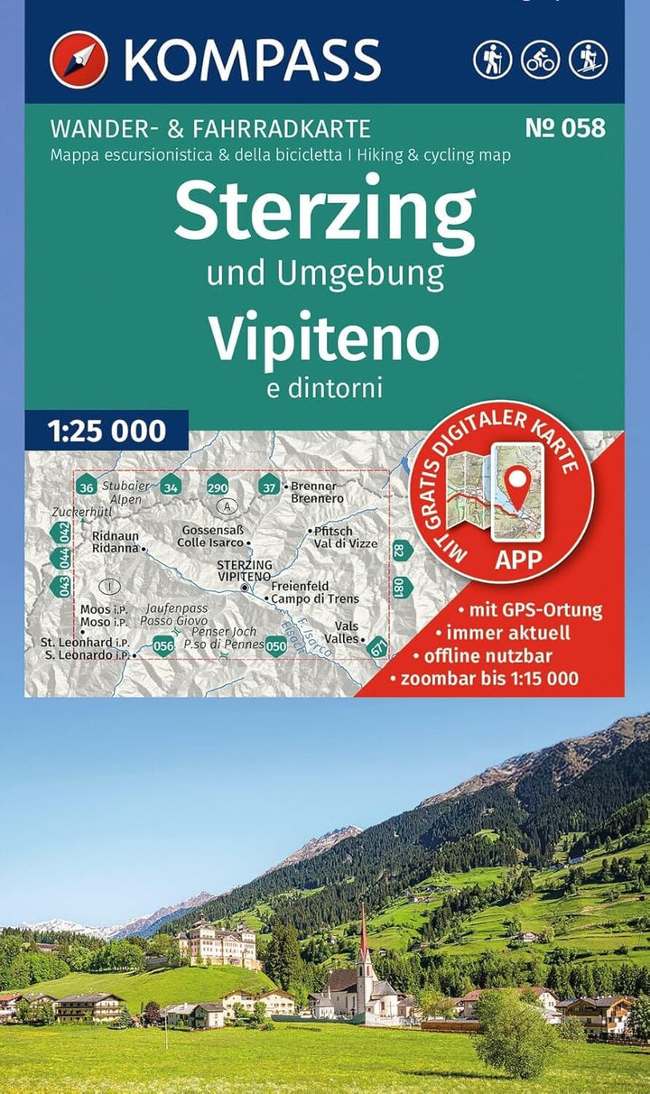 Carte de randonnée n° 058 - Sterzing (Vipiteno) et ses environs (Sud-Tyrol) | Kompass – 1:25 000 carte de randonnée Kompass 