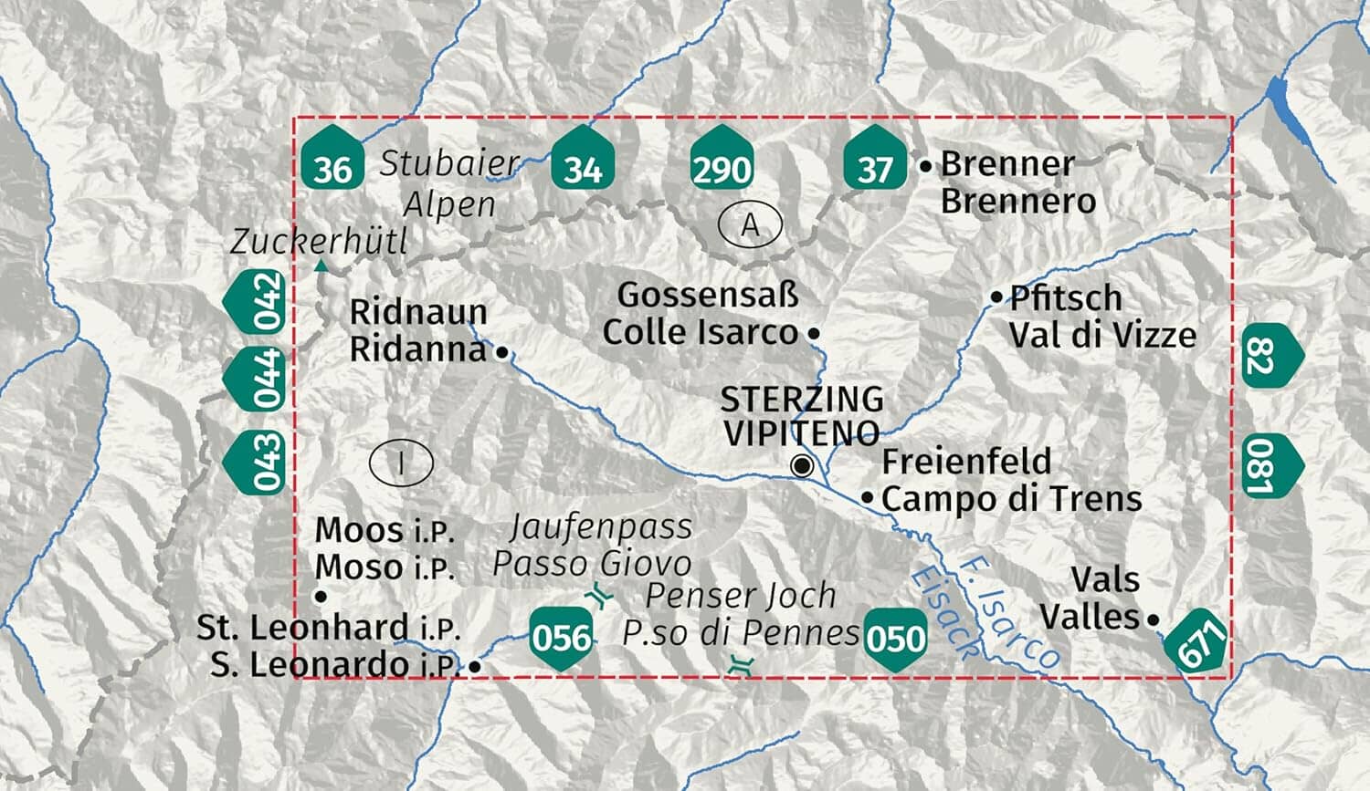 Carte de randonnée n° 058 - Sterzing (Vipiteno) et ses environs (Sud-Tyrol) | Kompass – 1:25 000 carte de randonnée Kompass 