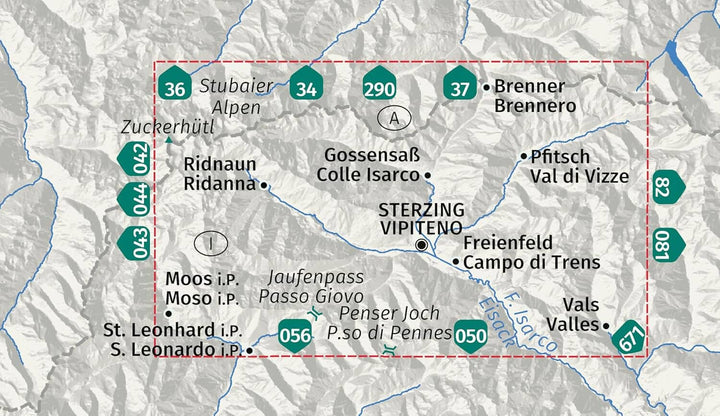 Carte de randonnée n° 058 - Sterzing (Vipiteno) et ses environs (Sud-Tyrol) | Kompass – 1:25 000 carte de randonnée Kompass 