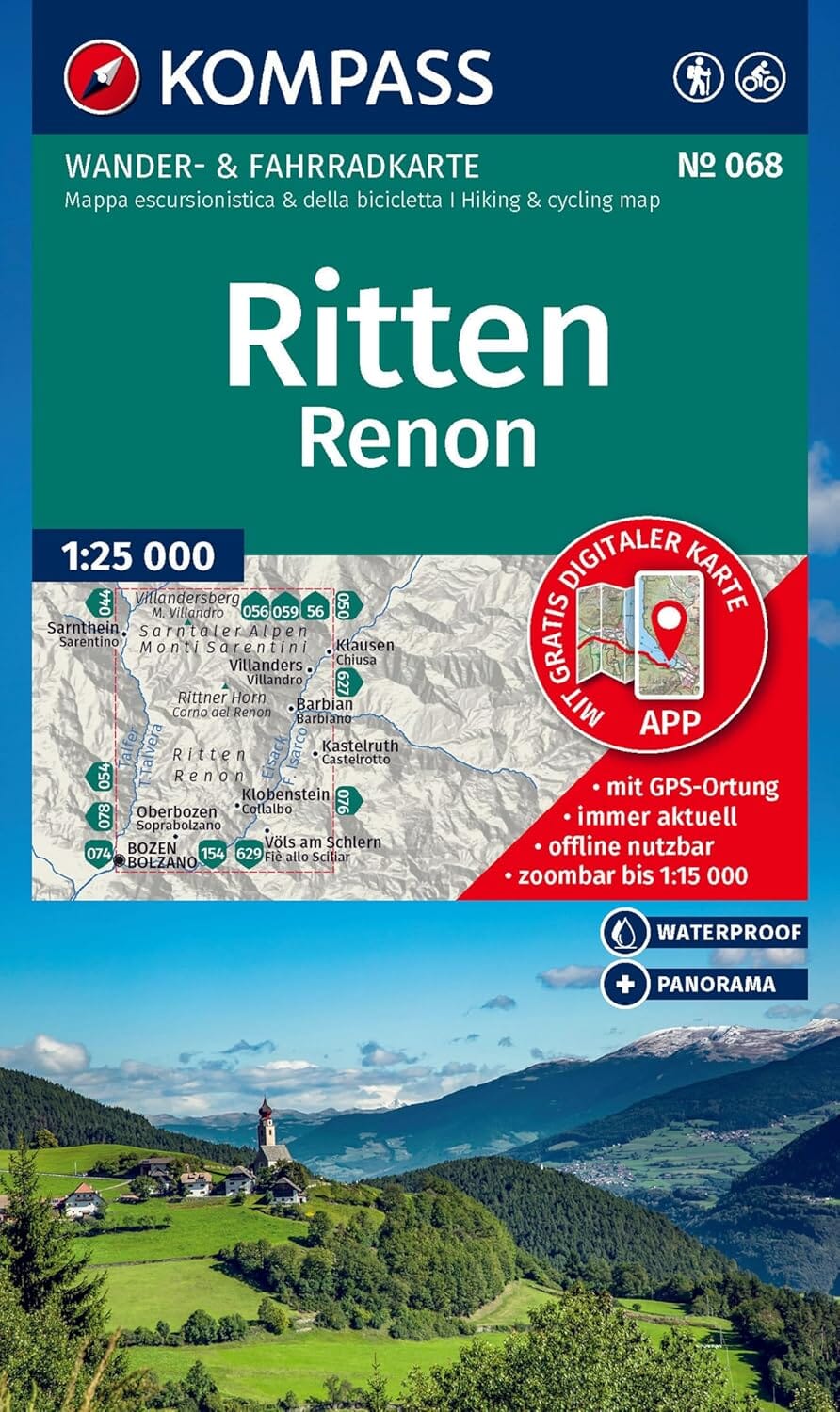 Carte de randonnée n° 068 - Ritten, Renon (Italie) | Kompass carte de randonnée Kompass