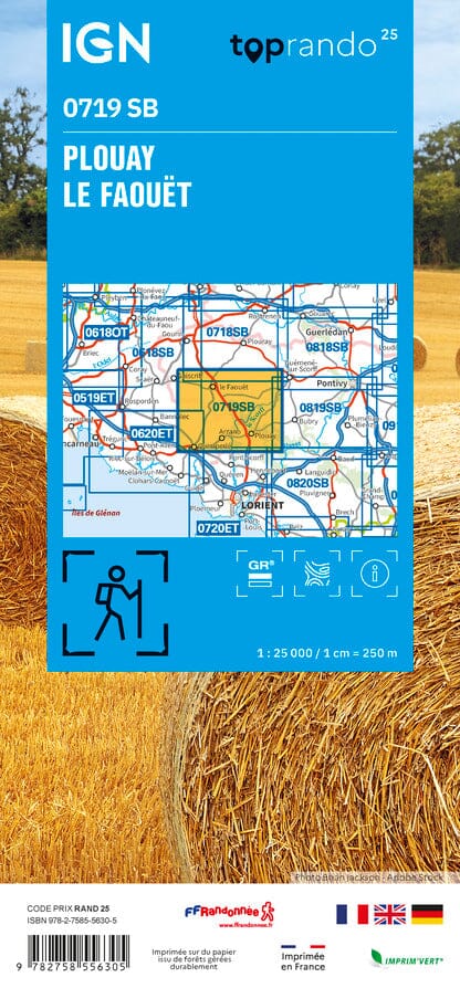 Carte de randonnée n° 0719 - Plouay, Le Faouët | IGN - Série Bleue carte pliée IGN 