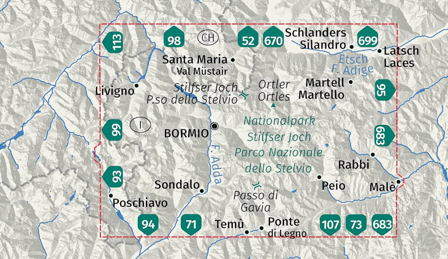 Carte de randonnée n° 072 - Parc national du Stelvio (Italie) | Kompass carte de randonnée Kompass 