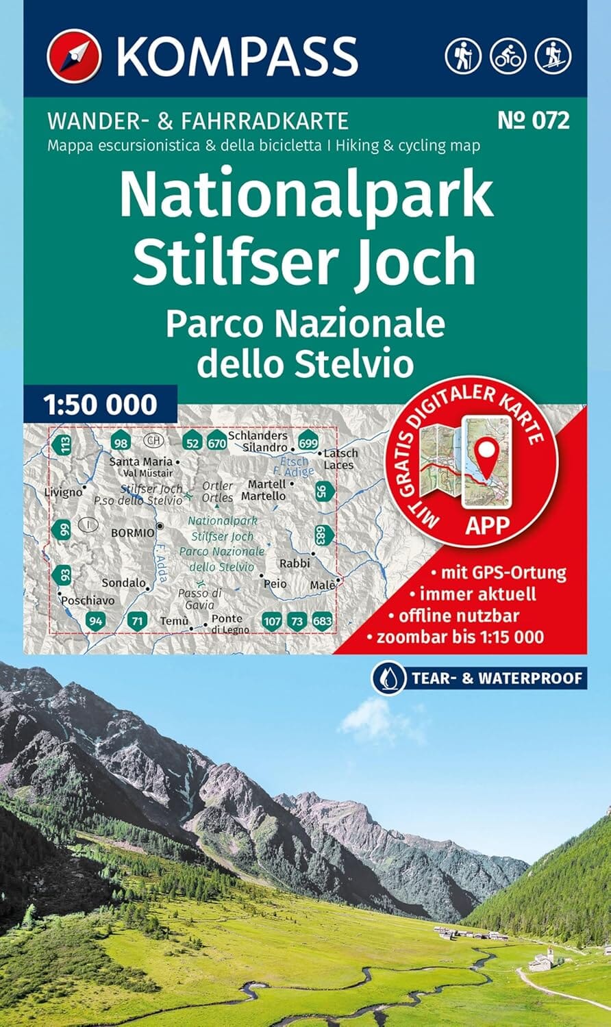 Carte de randonnée n° 072 - Parc national du Stelvio (Italie) | Kompass carte de randonnée Kompass 