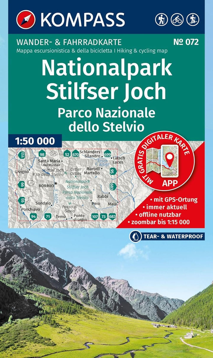 Carte de randonnée n° 072 - Parc national du Stelvio (Italie) | Kompass carte de randonnée Kompass 