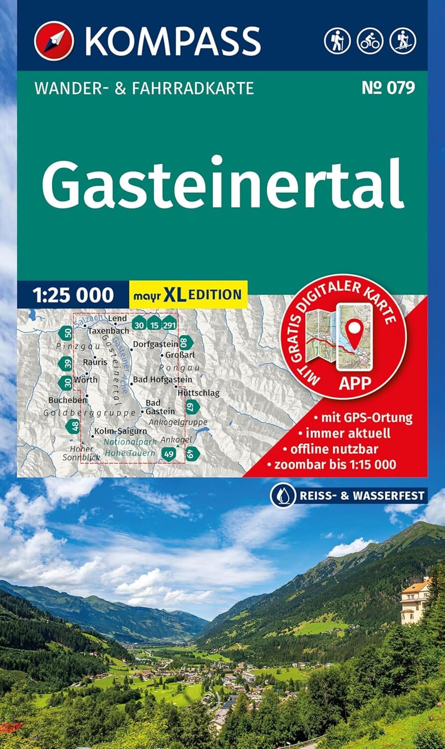 Carte de randonnée n° 079 - Gasteinertal / Vallée de Gastein (Autriche) | Kompass carte de randonnée Kompass 