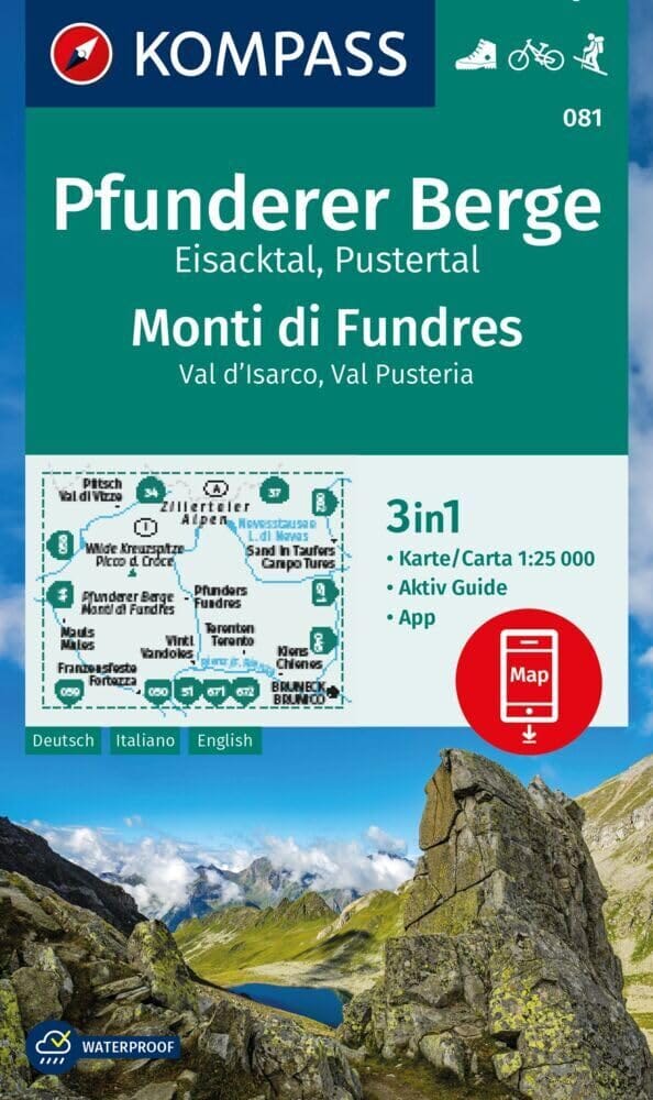 Carte de randonnée n° 081 - Pfunderer Berge, Monti di Fundres (Italie) | Kompass carte de randonnée Kompass 