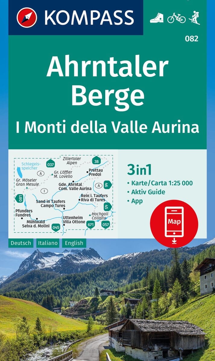 Carte de randonnée n° 082 - Ahrntaler Berge, Monti della Valle Aurina (Trentin-Haut-Adige) | Kompass carte de randonnée Kompass
