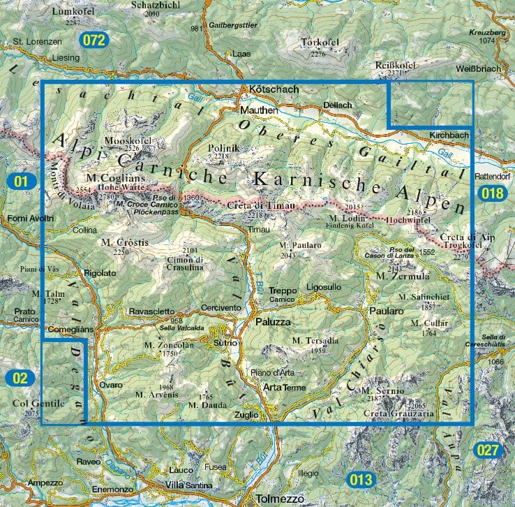 Carte de randonnée n° 09 - Alpi Carniche (Alpes Carniques, Italie) | Tabacco carte de randonnée Tabacco 