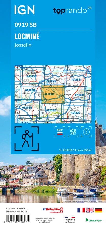 Carte de randonnée n° 0919 - Locminé, Josselin | IGN - Série Bleue carte de randonnée IGN 