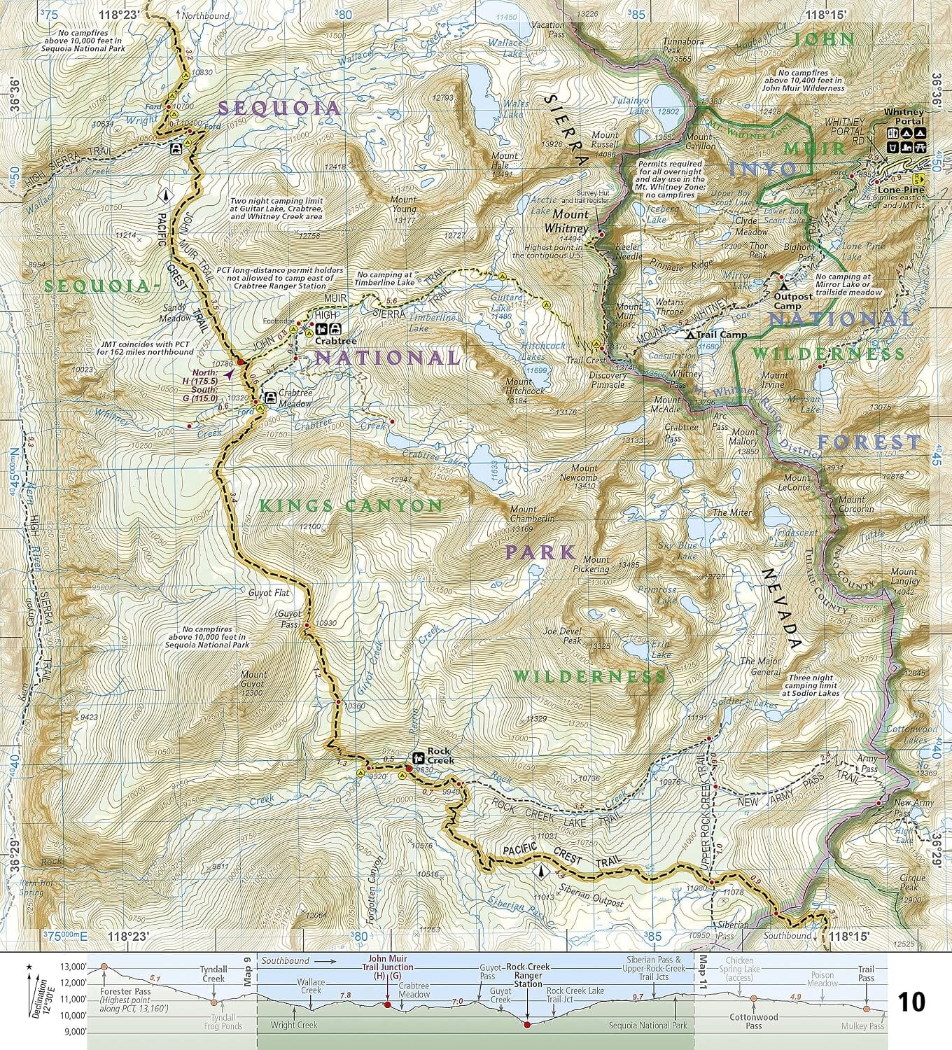 Carte de randonnée n° 1009 - Pacific Crest Trail : Sierra Nevada South, Devil's Postpile to Walker Pass | National Geographic carte de randonnée National Geographic 