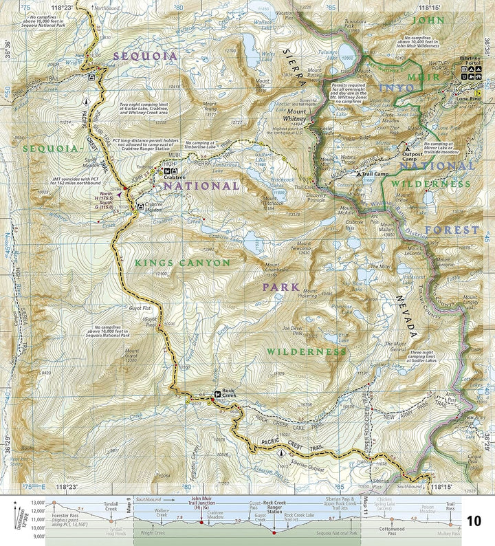 Carte de randonnée n° 1009 - Pacific Crest Trail : Sierra Nevada South, Devil's Postpile to Walker Pass | National Geographic carte de randonnée National Geographic 