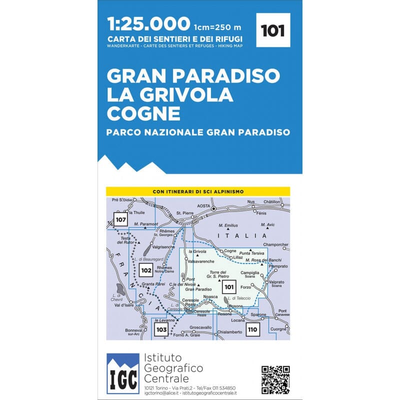 Carte de randonnée n° 101 - Gran Paradiso, La Grivola, Cogne | Istituto Geografico Centrale carte de randonnée Istituto Geografico Centrale 