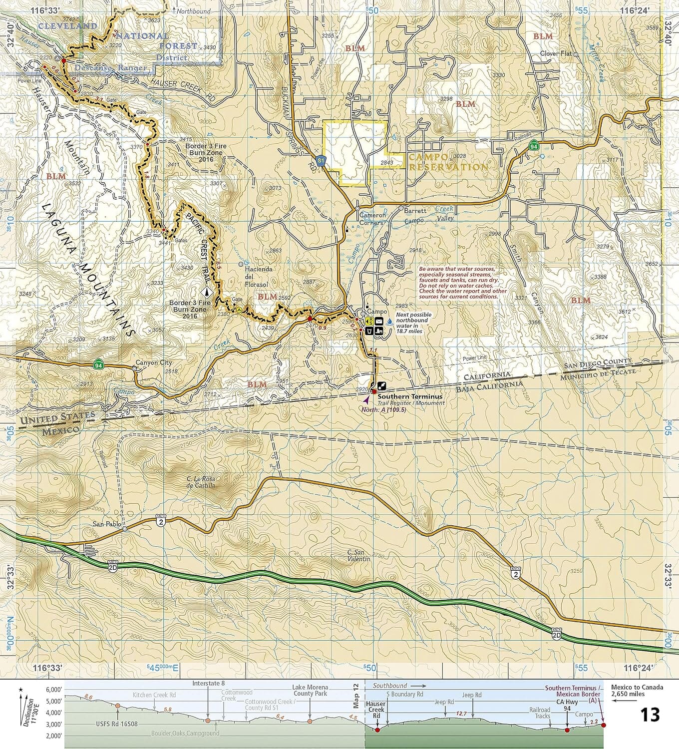 Carte de randonnée n° 1012 - Pacific Crest Trail: San Jacinto and Laguna Mountains Map, San Gorgonio Pass to Mexico | National Geographic carte de randonnée National Geographic 