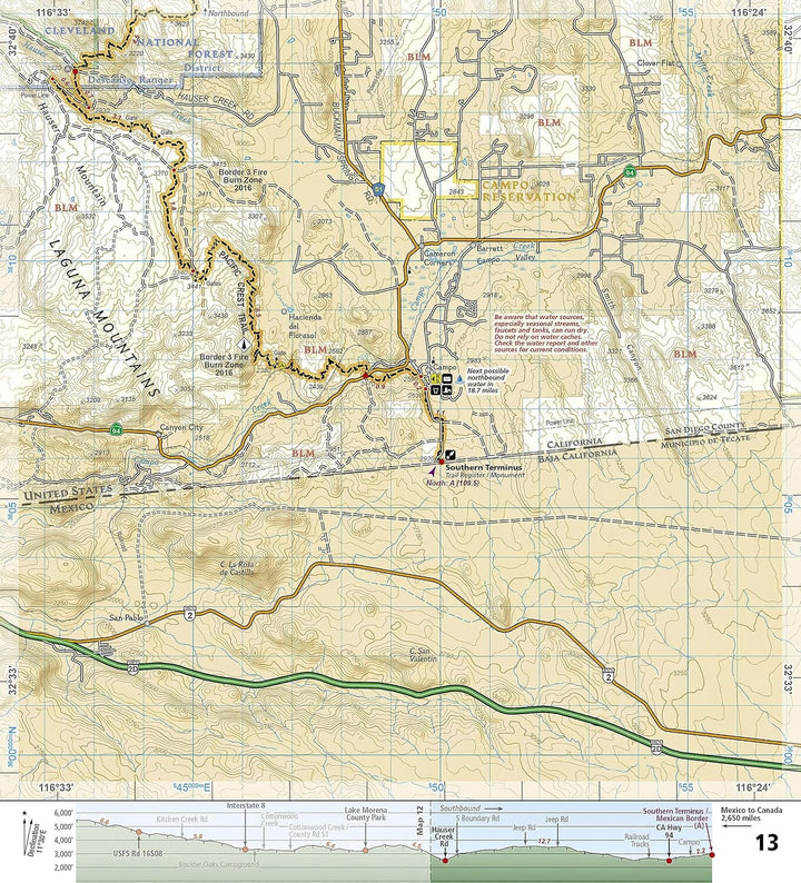 Carte de randonnée n° 1012 - Pacific Crest Trail: San Jacinto and Laguna Mountains Map, San Gorgonio Pass to Mexico | National Geographic carte de randonnée National Geographic 