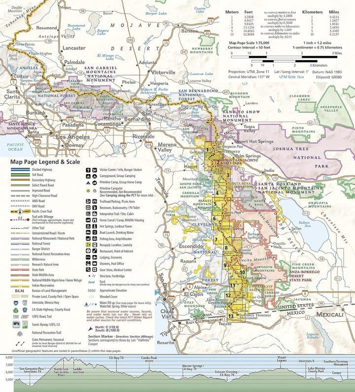 Carte de randonnée n° 1012 - Pacific Crest Trail: San Jacinto and Laguna Mountains Map, San Gorgonio Pass to Mexico | National Geographic carte de randonnée National Geographic 