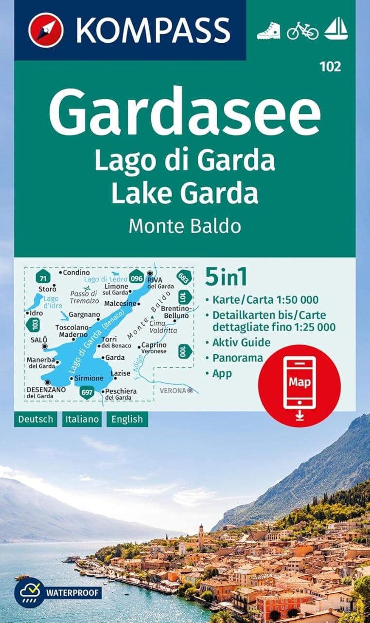 Carte de randonnée n° 102 - Lac de Garde & Monte Baldo (Lombardie) | Kompass carte de randonnée Kompass
