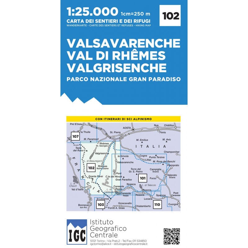Carte de randonnée n° 102 - Valsavarenche, Val Di Rhemes, Valgrisenche | Istituto Geografico Centrale carte de randonnée Istituto Geografico Centrale 