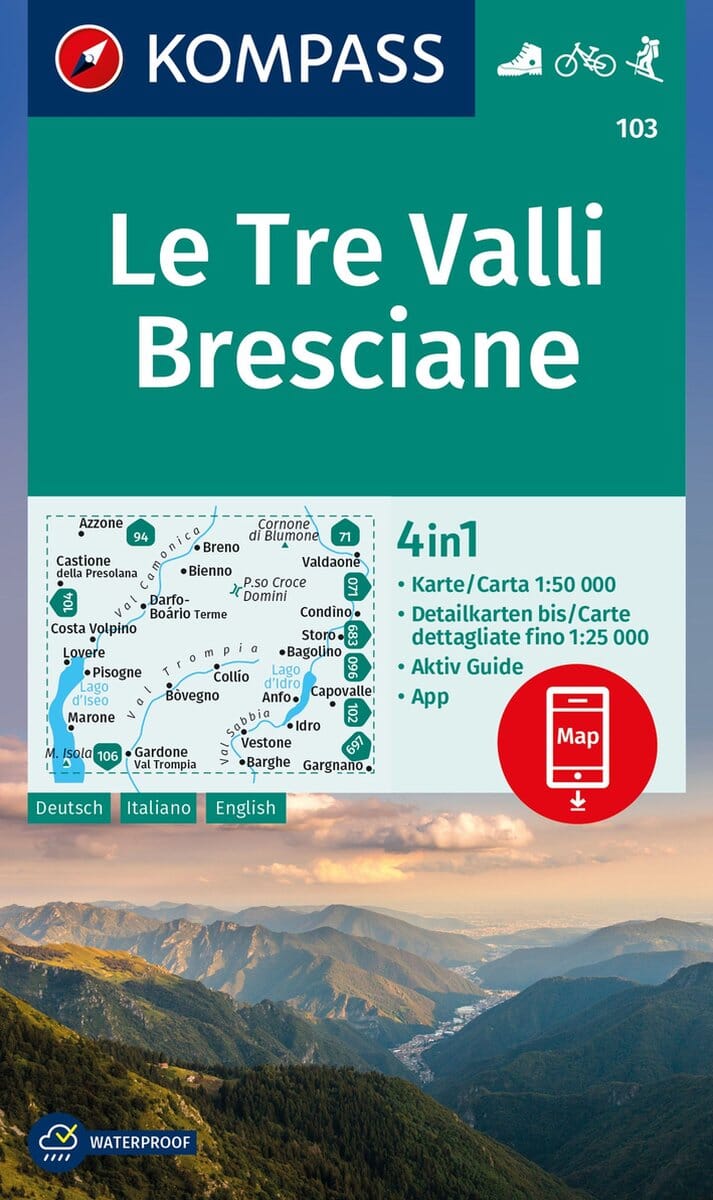 Carte de randonnée n° 103 - Le Tre Valli Bresciane (Italie) | Kompass carte de randonnée Kompass