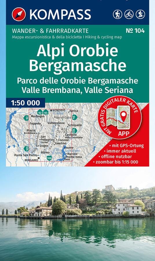Carte de randonnée n° 104 - Alpi Orobie Bergamasche, Valle Seriana (Italie) | Kompass-1/50 000 carte de randonnée Kompass