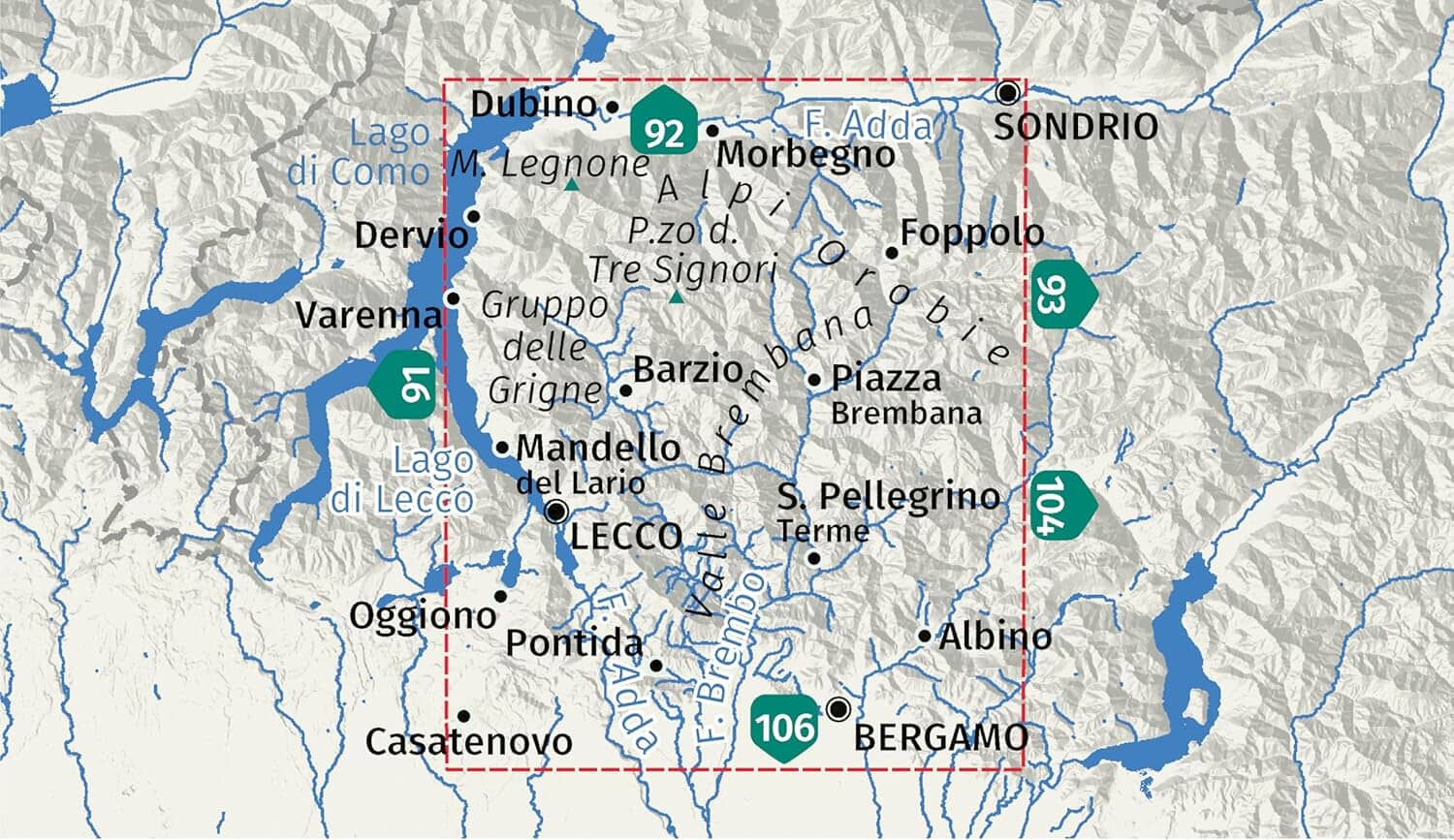 Carte de randonnée n° 105 - Lecco, Valle Brembana (Italie) | Kompass carte de randonnée Kompass 