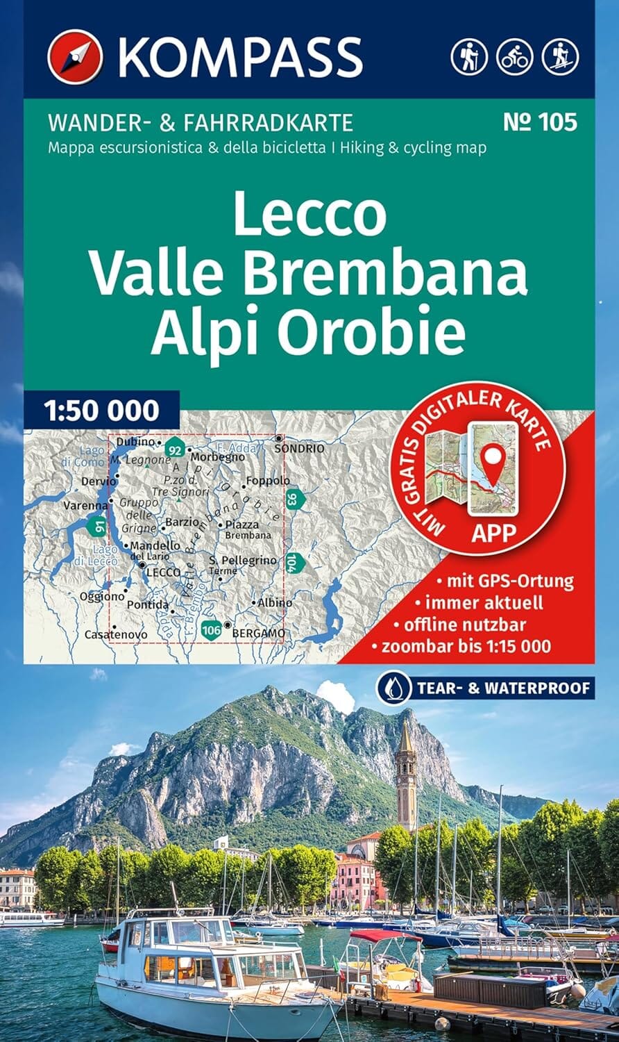 Carte de randonnée n° 105 - Lecco, Valle Brembana (Italie) | Kompass carte de randonnée Kompass 