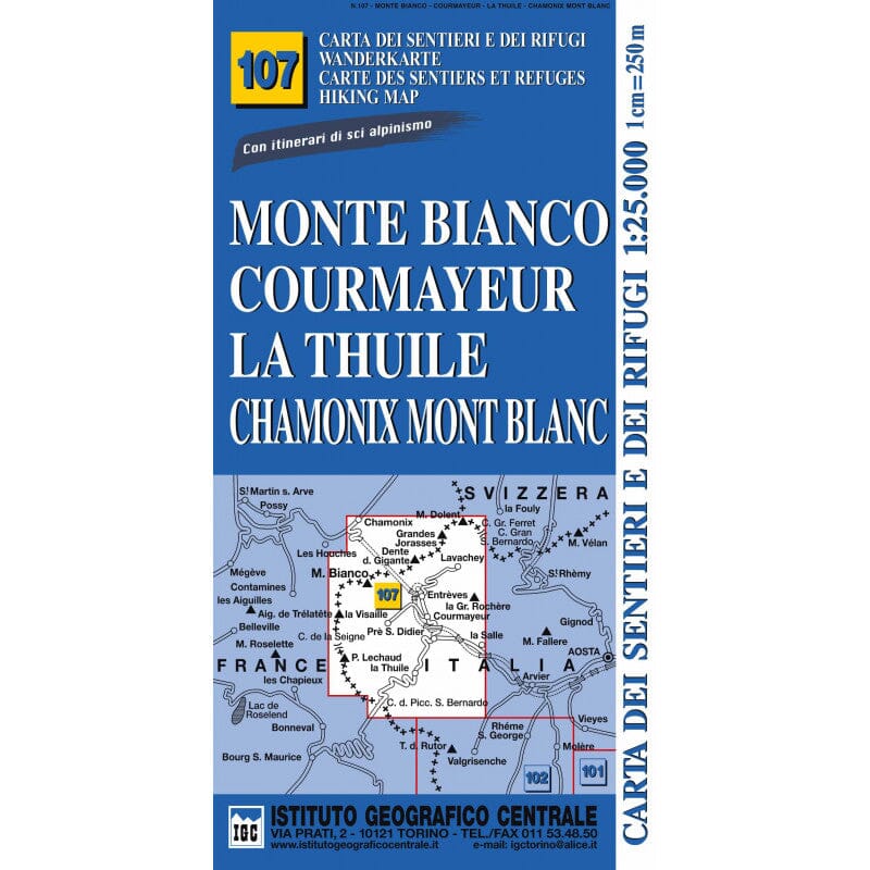 Carte de randonnée n° 107 - Mont Blanc, Courmayeur, La Thuile | Istituto Geografico Centrale carte de randonnée Istituto Geografico Centrale 