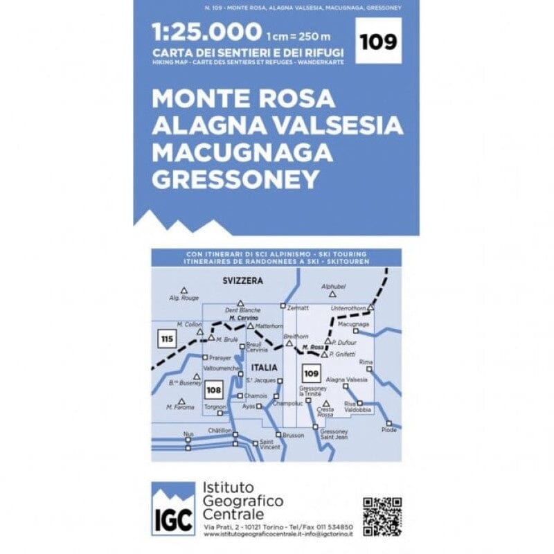 Carte de randonnée n° 109 - Mont Rose, Alagna Valsesia, Macugnaga, Gressoney (1/25 000) | Istituto Geografico Centrale carte de randonnée Istituto Geografico Centrale Default Title