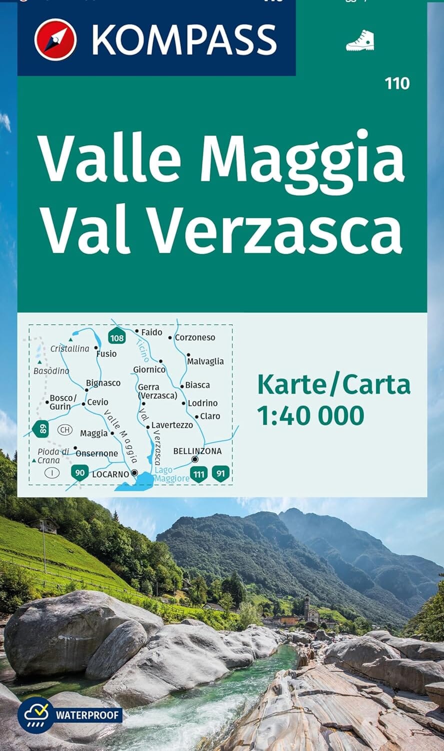 Carte de randonnée n° 110 - Valle Maggia, Val Verzasca (Suisse) | Kompass carte de randonnée Kompass
