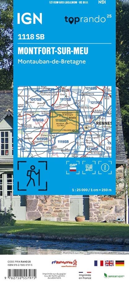 Carte de randonnée n° 1118 - Montfort-sur-Meu, Montauban-de-Bretagne | IGN - Série Bleue carte de randonnée IGN 